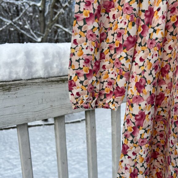 Allegra K women's Long sleeves Spring/ summer floral dress with tie neck size L - Picture 4 of 5